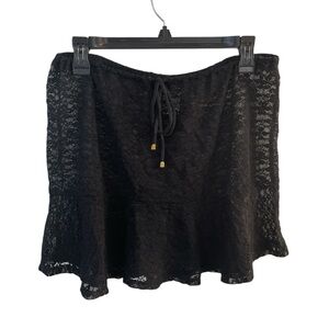 Y2K Inspired Lace Mini Skirt Black Sheer Cover Up Coquette Goth Festival Medium